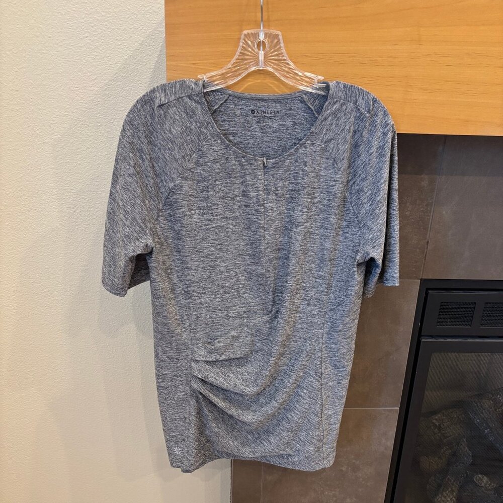 ATHLETA Pacifica Wrap Front Top Short Sleeve Large Tall Grey Heather